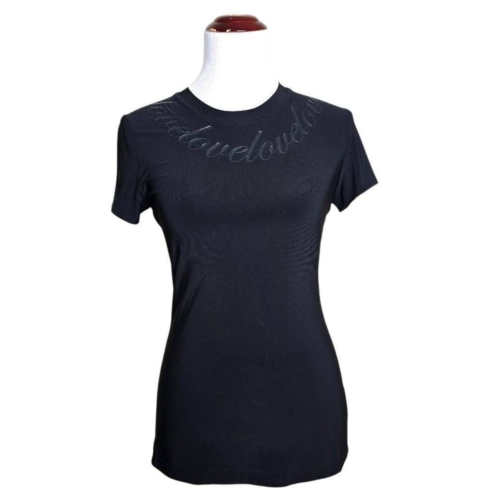 Norma Kamali Black "Love" Graphic Slim Fit T-Shirt Crew Neck Top Medium